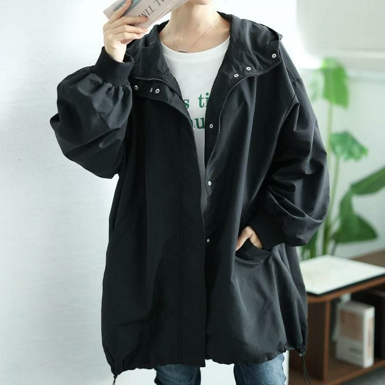 大きいサイズ レディース ナイロンモンスターパーカーコート　tog-1018 ブラック