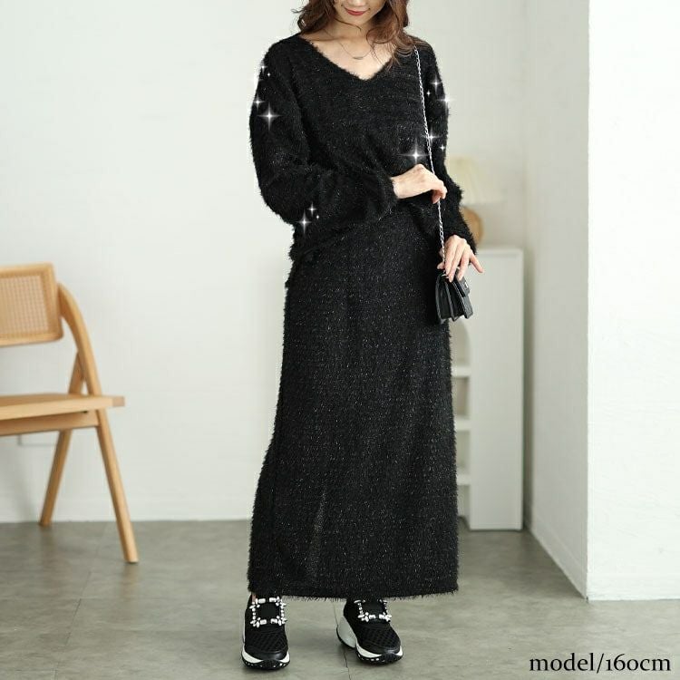 大きいサイズ レディース ラメシャギーVネックニット　tog-1010