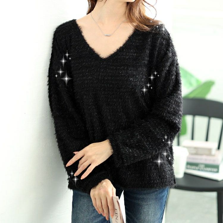 大きいサイズ レディース ラメシャギーVネックニット　tog-1010