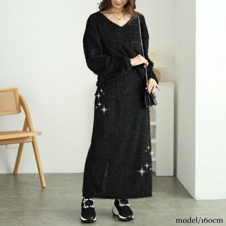 大きいサイズ レディース ラメシャギーバックスリットナロースカート　tog-1008