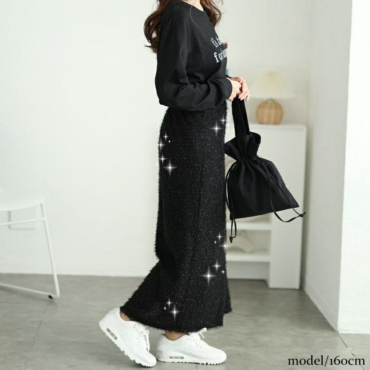 大きいサイズ レディース ラメシャギーバックスリットナロースカート　tog-1008