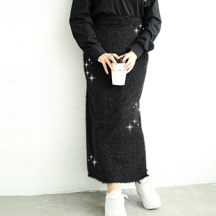 大きいサイズ レディース ラメシャギーバックスリットナロースカート　tog-1008
