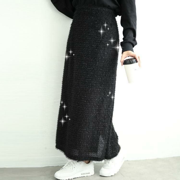 大きいサイズ レディース ラメシャギーバックスリットナロースカート　tog-1008 ブラック