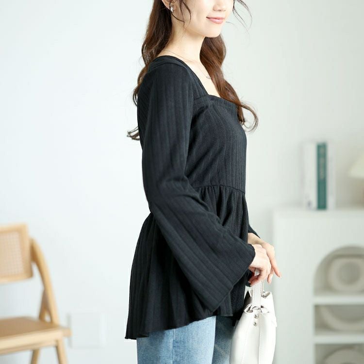 大きいサイズ レディース フレア袖リブペプラムトップス　jp515