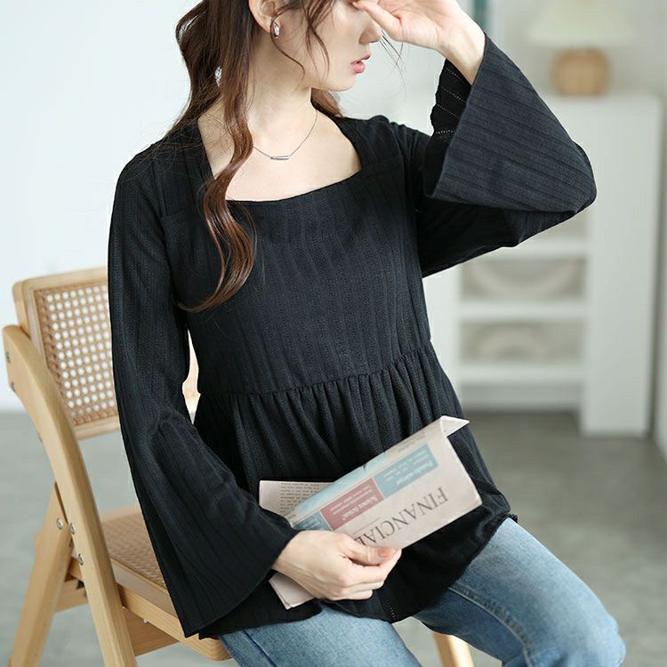 大きいサイズ レディース フレア袖リブペプラムトップス　jp515