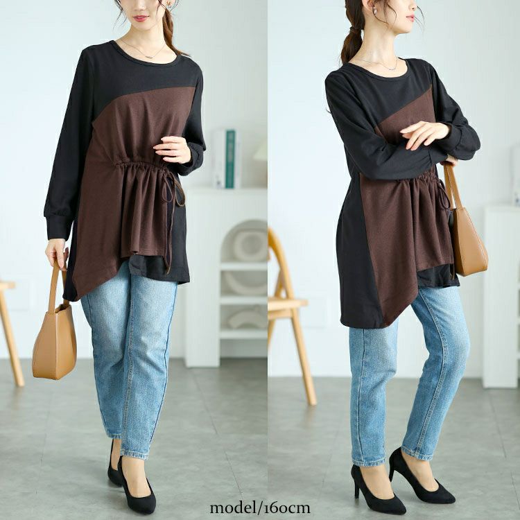 大きいサイズ レディース ウエストシャーリングアシメトップス　jp514