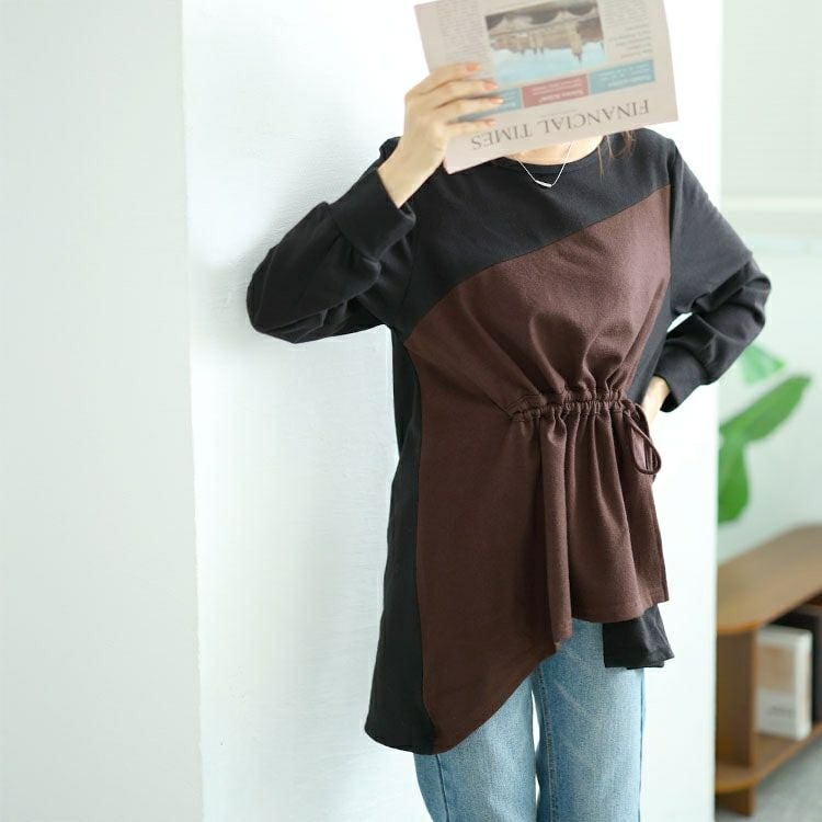 大きいサイズ レディース ウエストシャーリングアシメトップス　jp514