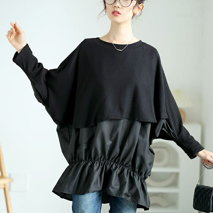 大きいサイズ レディース 裾シャーリングドルマントップス　jp513