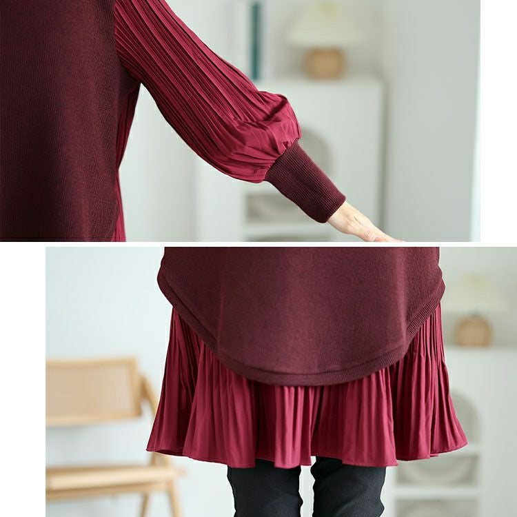 大きいサイズ レディース 異素材プリーツプルオーバー　jp512