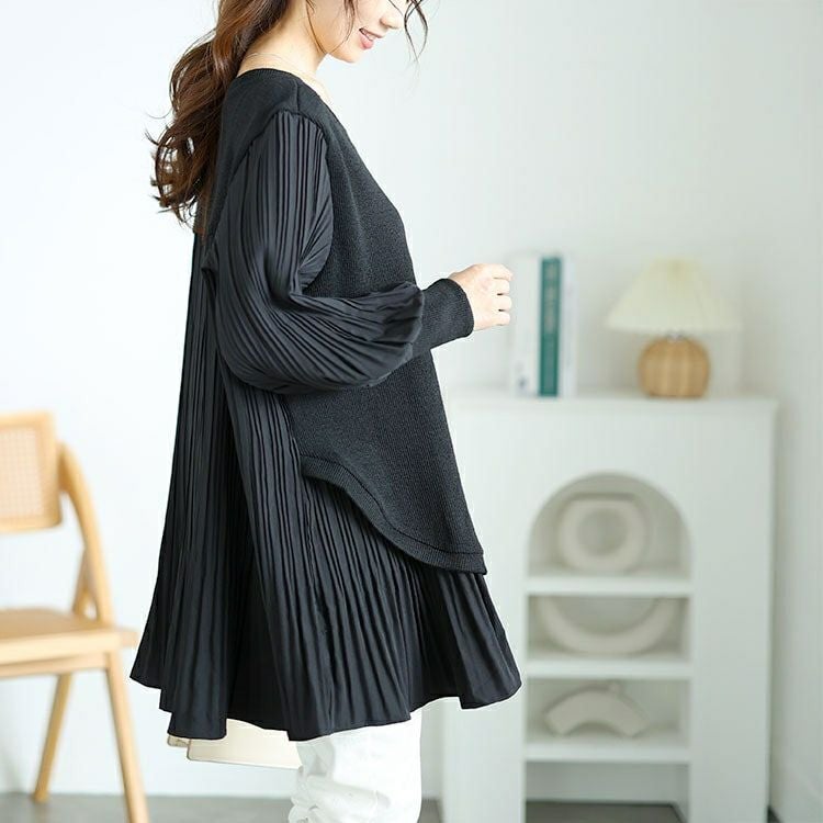 大きいサイズ レディース 異素材プリーツプルオーバー　jp512