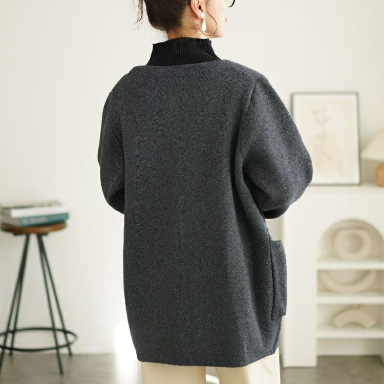 大きいサイズ レディース ノーカラーニットカーディガン　cpdai-640582