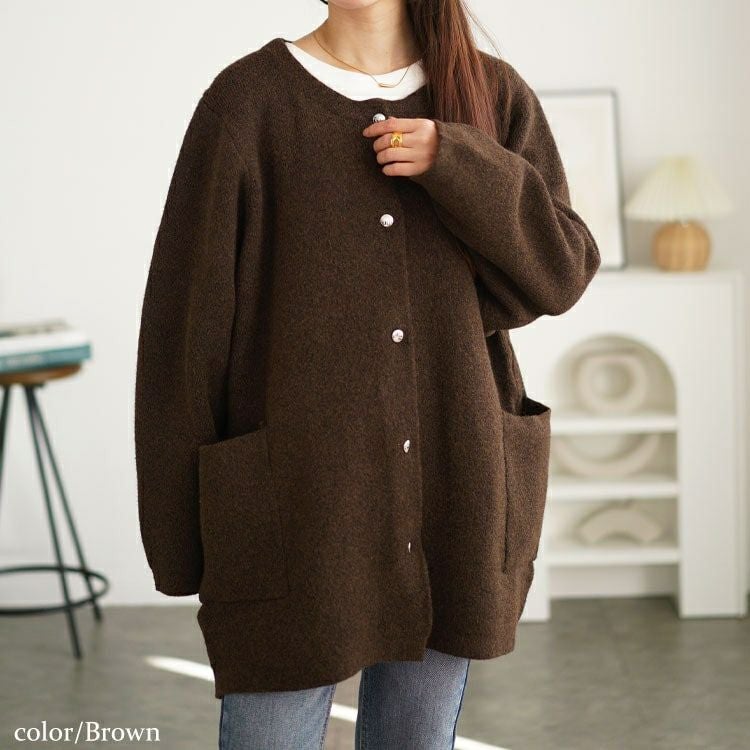 20周年感謝セール】 大きいサイズ レディース ノーカラーニット