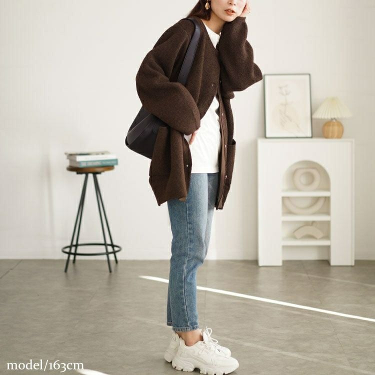 大きいサイズ レディース ノーカラーニットカーディガン　cpdai-640582