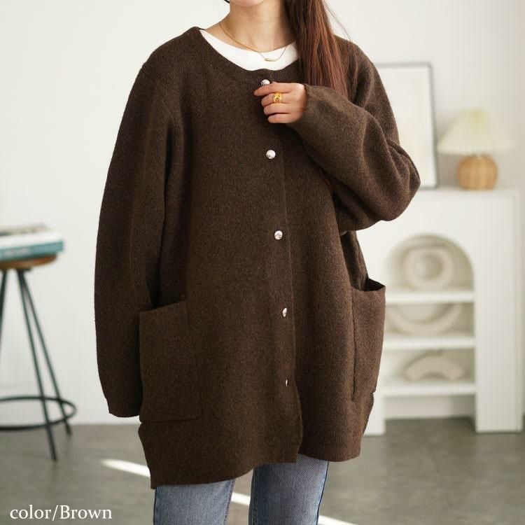フォクシー38    ブラウンカーディガン FOXEY】【日本製】【トップス】フォクシー『七分袖カーディガン size38