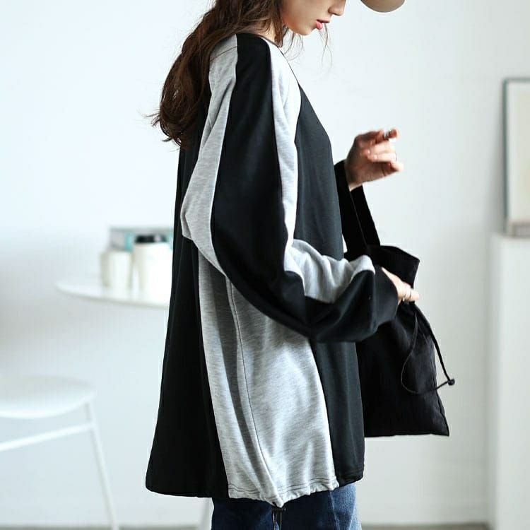 大きいサイズ レディース 裾ドロスト配色ラグランプルオーバー　bai-0167