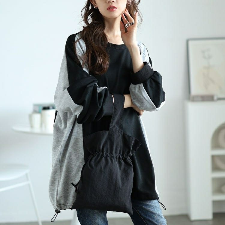 大きいサイズ レディース 裾ドロスト配色ラグランプルオーバー　bai-0167