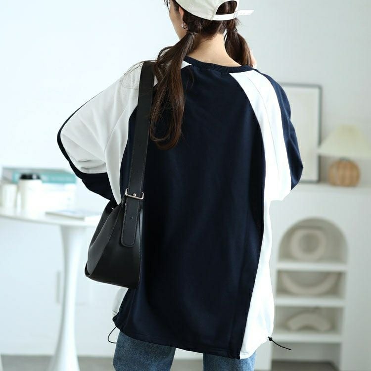 大きいサイズ レディース 裾ドロスト配色ラグランプルオーバー　bai-0167