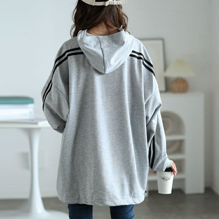 大きいサイズ レディース 裾ドロストハーフジップラインパーカー　bai-0166