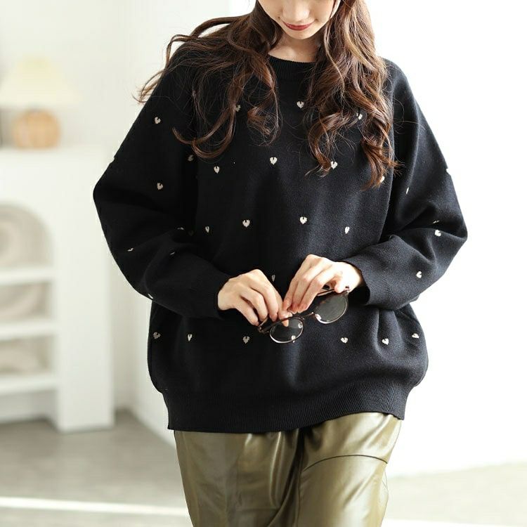 大きいサイズ レディース ハート柄ジャガードラグランニット　cpdai-640588