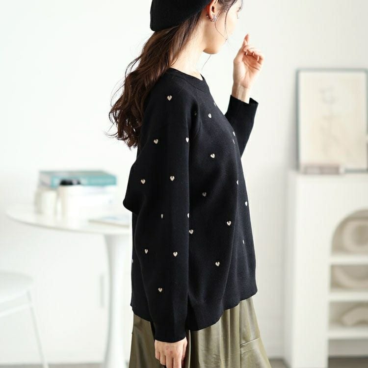 大きいサイズ レディース ハート柄ジャガードラグランニット　cpdai-640588