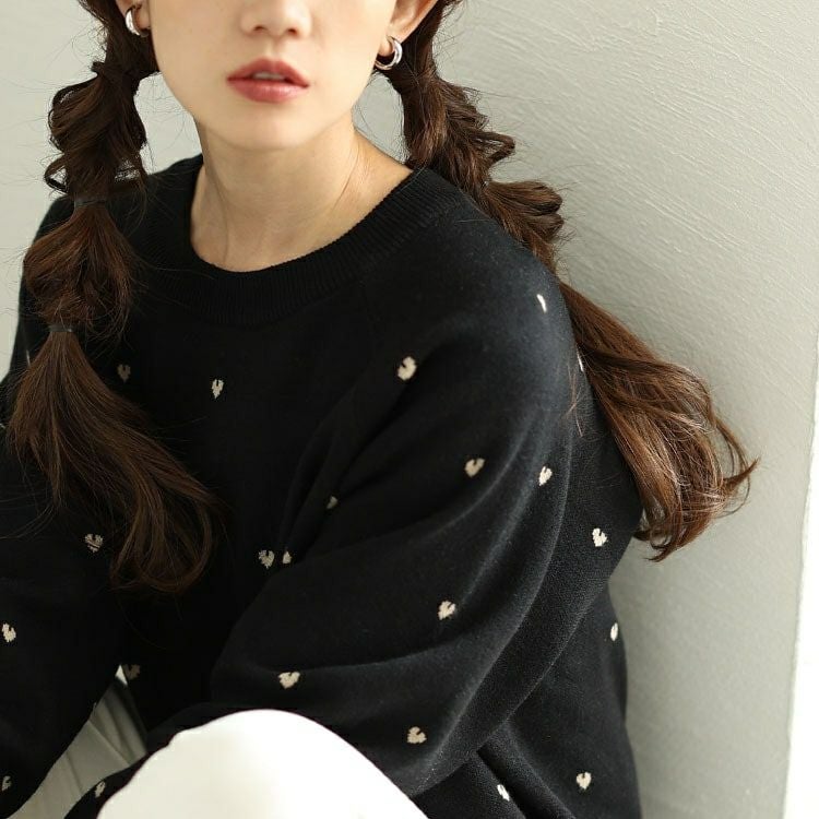 大きいサイズ レディース ハート柄ジャガードラグランニット　cpdai-640588