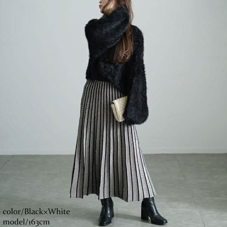 大きいサイズ レディース ヘリンボーン柄ニットプリーツスカート　cpdai-640602