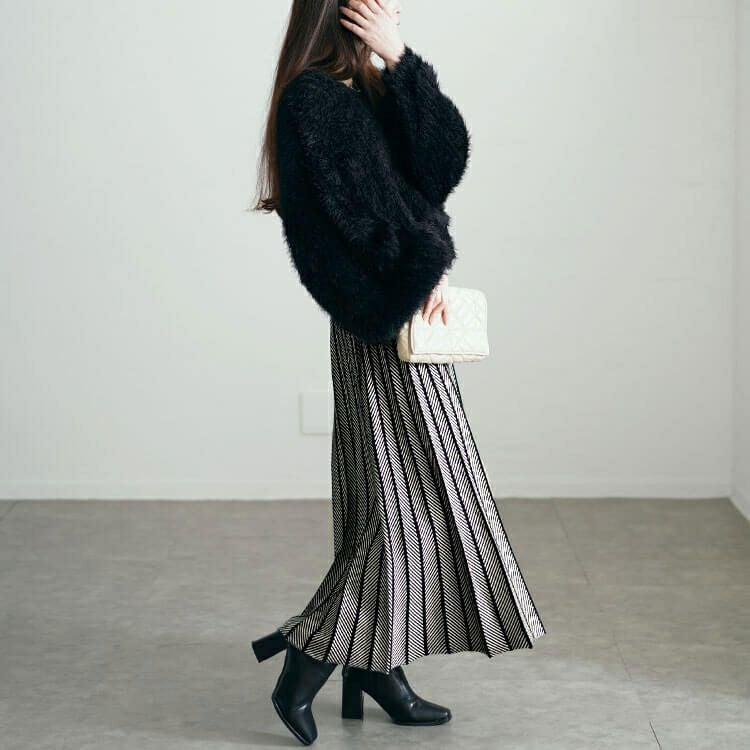 大きいサイズ レディース ヘリンボーン柄ニットプリーツスカート　cpdai-640602