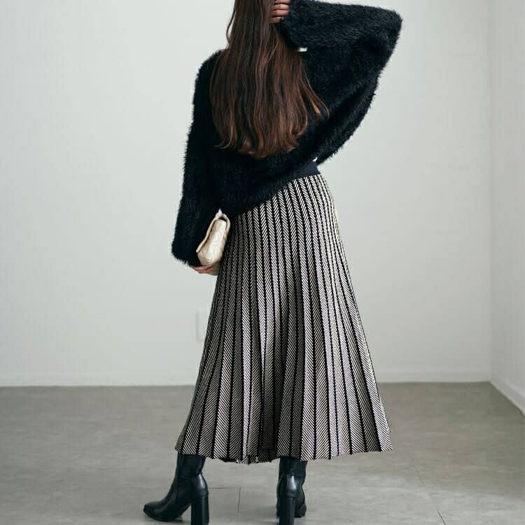 大きいサイズ レディース ヘリンボーン柄ニットプリーツスカート　cpdai-640602