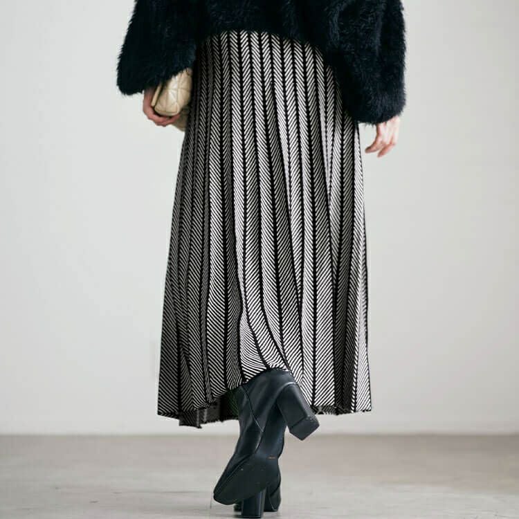 大きいサイズ レディース ヘリンボーン柄ニットプリーツスカート　cpdai-640602