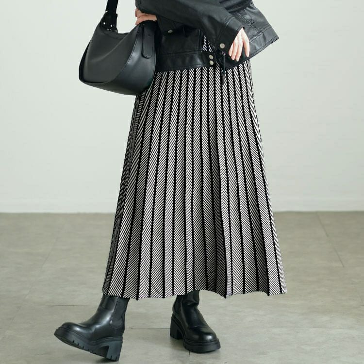 大きいサイズ レディース ヘリンボーン柄ニットプリーツスカート　cpdai-640602