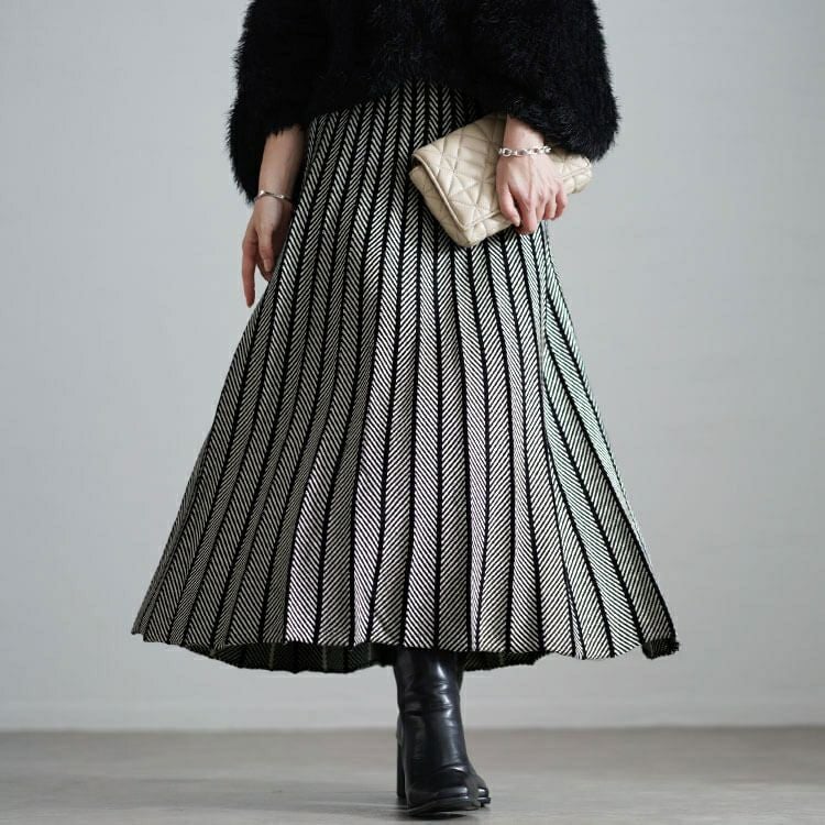 大きいサイズ レディース ヘリンボーン柄ニットプリーツスカート　cpdai-640602