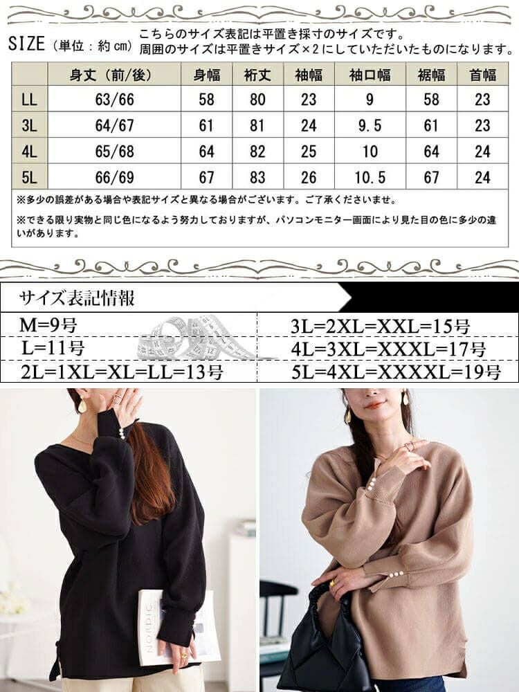 大きいサイズ レディース パールボタンミラノリブドルマンニット　cpdai-640615