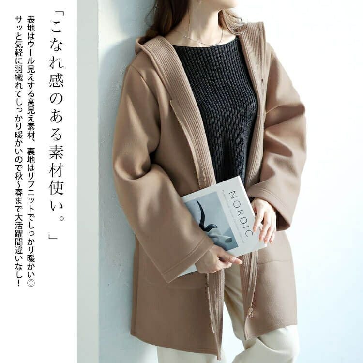 大きいサイズ レディース 裏リブジップフード付きコート　cpdai-640562