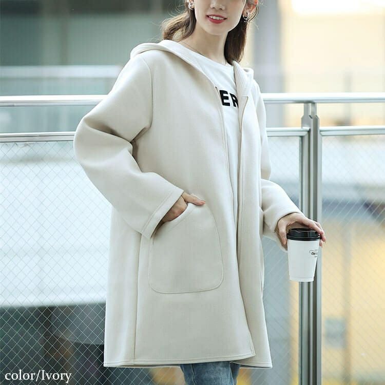 大きいサイズ レディース 裏リブジップフード付きコート　cpdai-640562