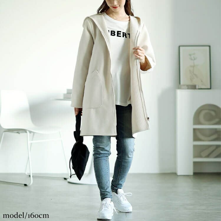 大きいサイズ レディース 裏リブジップフード付きコート　cpdai-640562