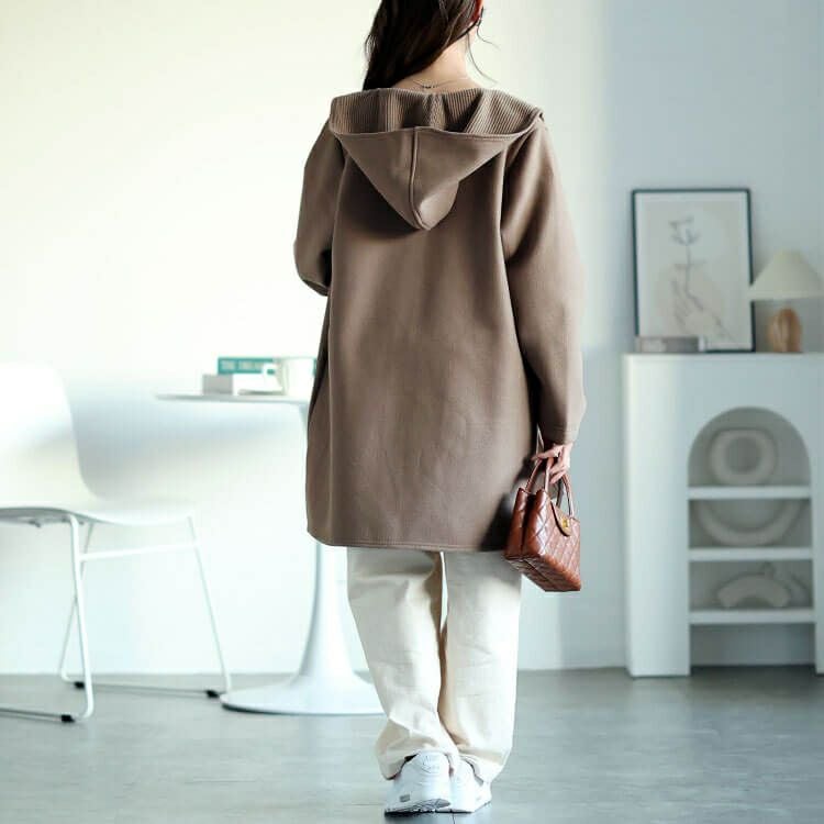 大きいサイズ レディース 裏リブジップフード付きコート　cpdai-640562