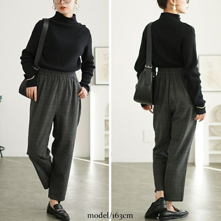 大きいサイズ レディース チェック柄メルティストレッチ微起毛テーパードパンツ　cpdai-640531