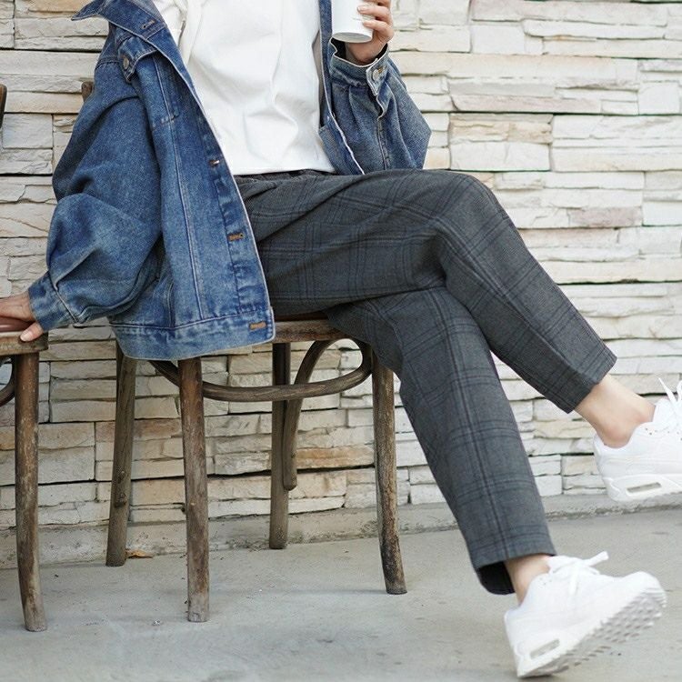 大きいサイズ レディース チェック柄メルティストレッチ微起毛テーパードパンツ　cpdai-640531