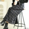 大きいサイズ レディース チェック柄メルティストレッチ微起毛タックナロースカート　cpdai-640533 ネイビー