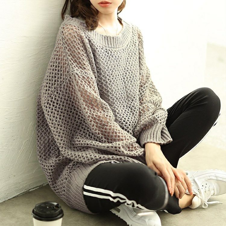 大きいサイズ レディース ラウンドネック太リブメッシュニット　fem-539