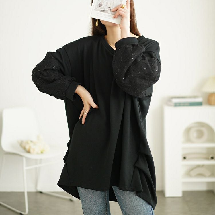 大きいサイズ レディース スパンコールレース切り替えチュニック　bai-0164