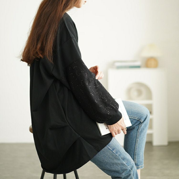 大きいサイズ レディース スパンコールレース切り替えチュニック　bai-0164