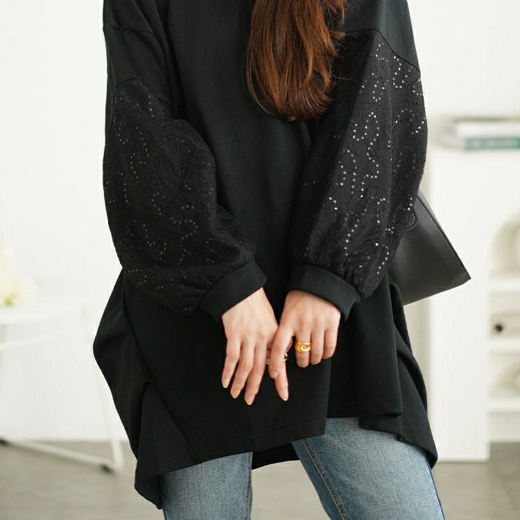 大きいサイズ レディース スパンコールレース切り替えチュニック　bai-0164