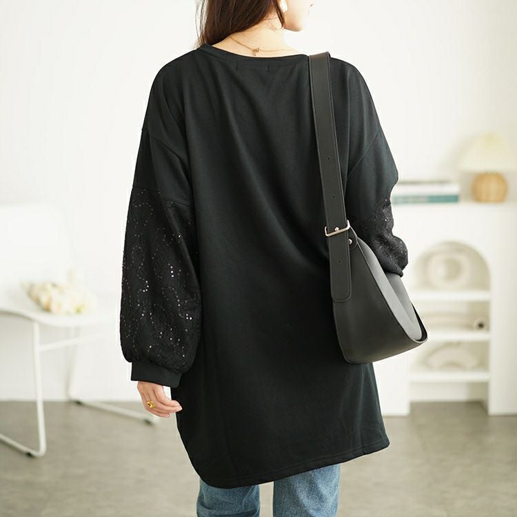 大きいサイズ レディース スパンコールレース切り替えチュニック　bai-0164