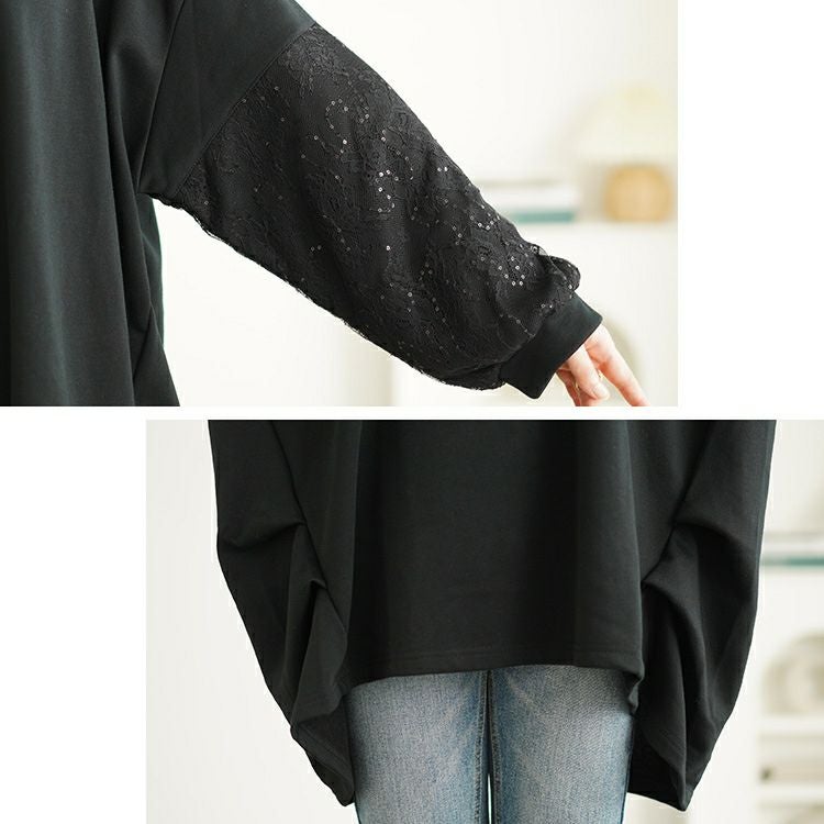 大きいサイズ レディース スパンコールレース切り替えチュニック　bai-0164
