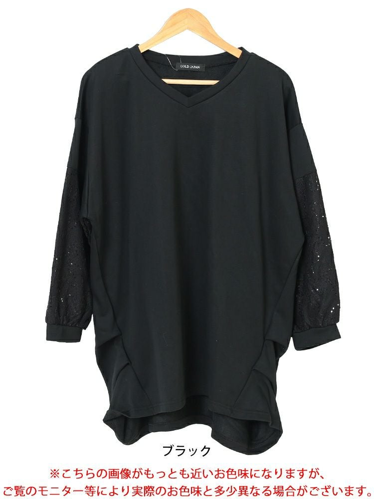 大きいサイズ レディース スパンコールレース切り替えチュニック　bai-0164