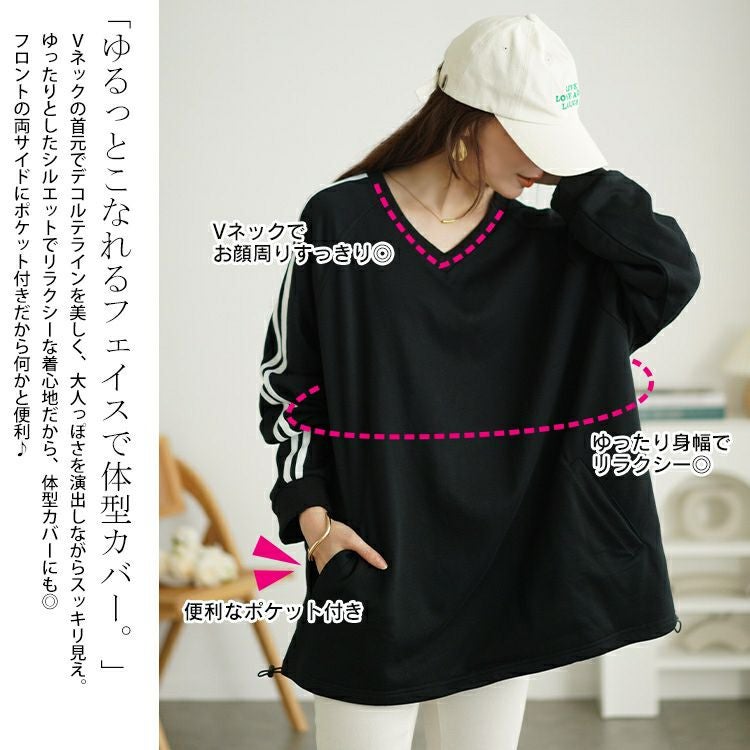 大きいサイズ レディース 裾ドロスト袖ラインラグランプルオーバー　bai-0163