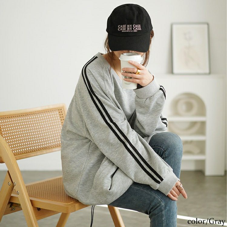 大きいサイズ レディース 裾ドロスト袖ラインラグランプルオーバー　bai-0163