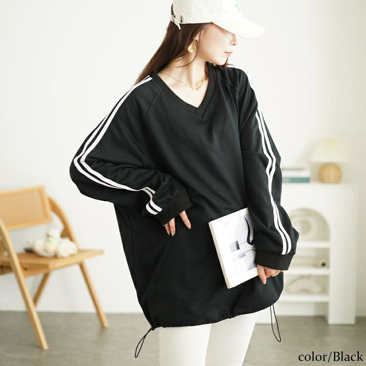 大きいサイズ レディース 裾ドロスト袖ラインラグランプルオーバー　bai-0163