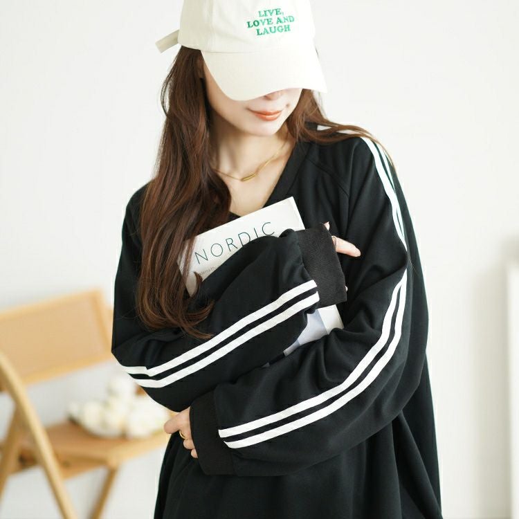 大きいサイズ レディース 裾ドロスト袖ラインラグランプルオーバー　bai-0163